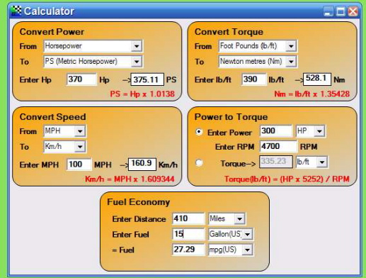 VRT8x HP/TQ Calculator